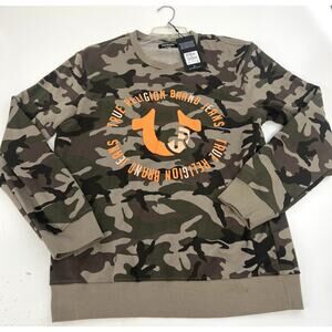 New True Religion Sweatshirt Mens M‎ Dusty Camo Crewneck Fleece Pullover 106138